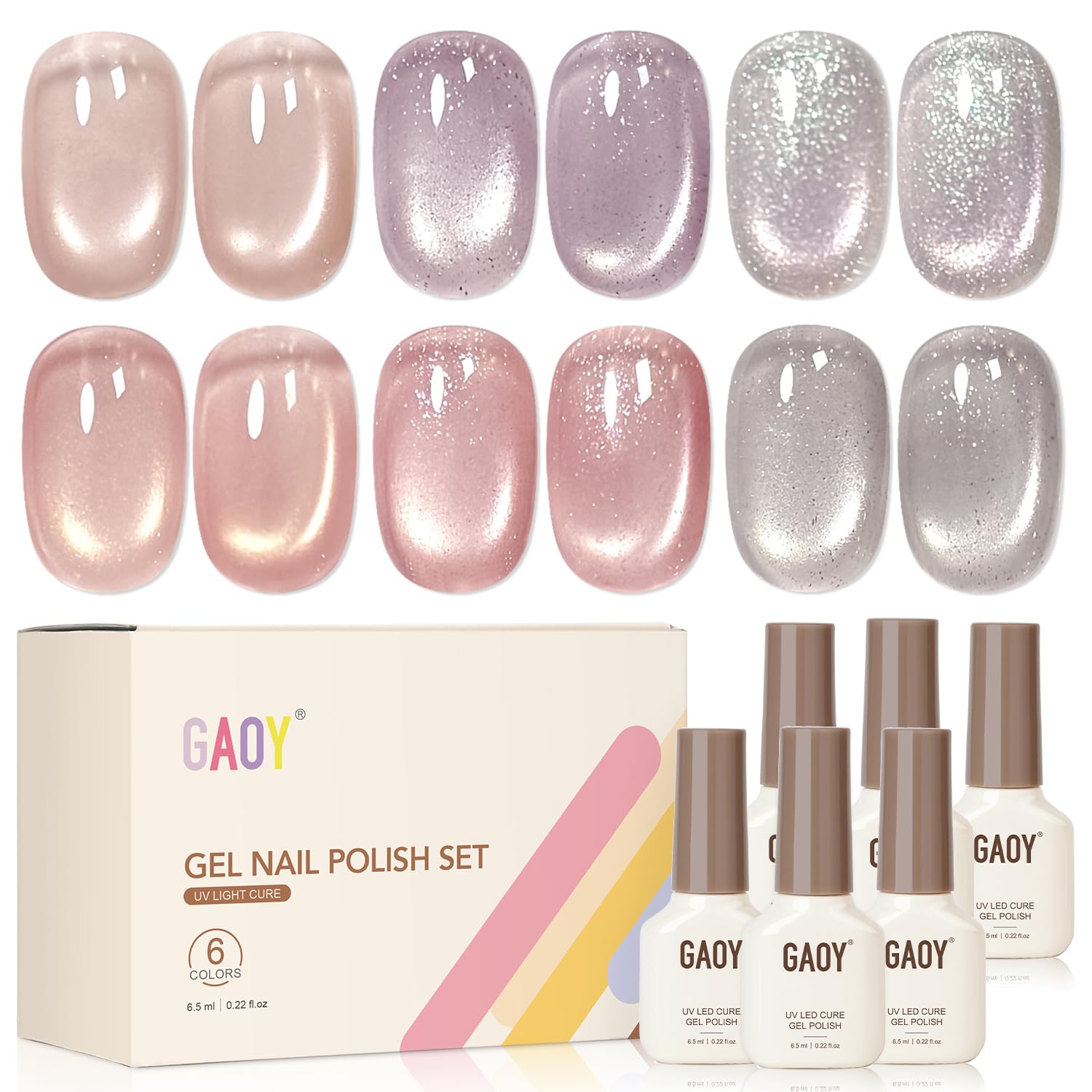 Amazon.com: GAOY Cat Eye Gel Nail Polish Set 6 Colors, Silk