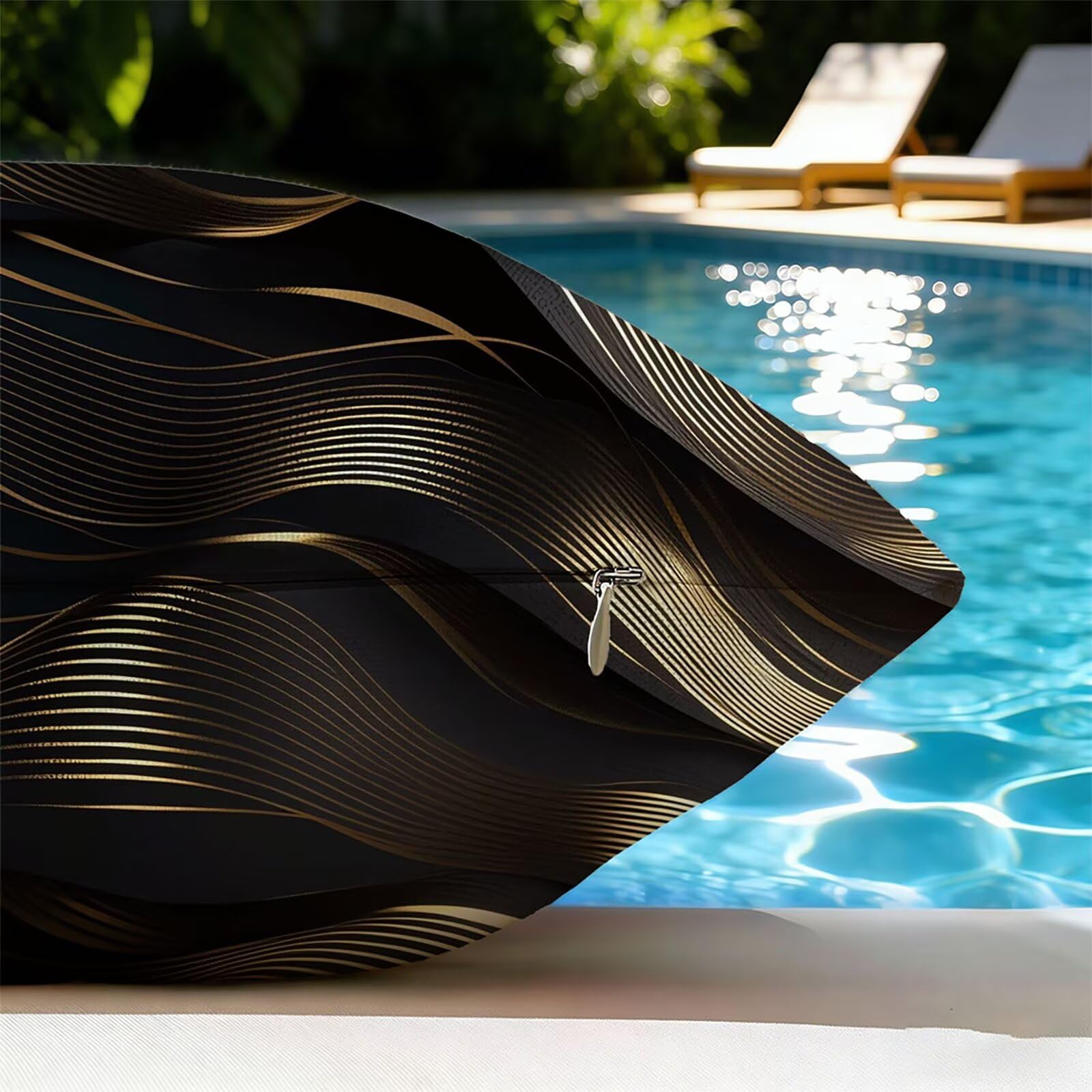 Generisch Outdoor Kissen Wetterfest 60x60cm Schwarz Dekokissen Kissenbezüge Linie Kissenhülle Sommer Sofakissen für Wohnzimmer Schlafzimmer Garten Dekorative 2er Set. P-4184