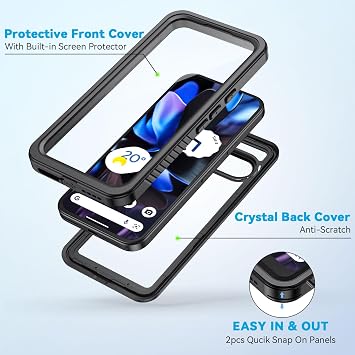 Lanhiem for Pixel 9 Pro Case, IP68 Waterproof Dustproof Case with Built-in Screen Protector, Rugged Full Body Shockproof Protective Clear Cover for Google Pixel 9 Pro 6.3 Inch, Black