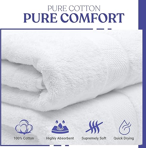 Miniatura 2 de FluffCo Toalla de hotel de lujo  Toalla de baño de alta calidad altamente absorbente hecha de 100% algodón  Toalla blanca súper suave con borde de