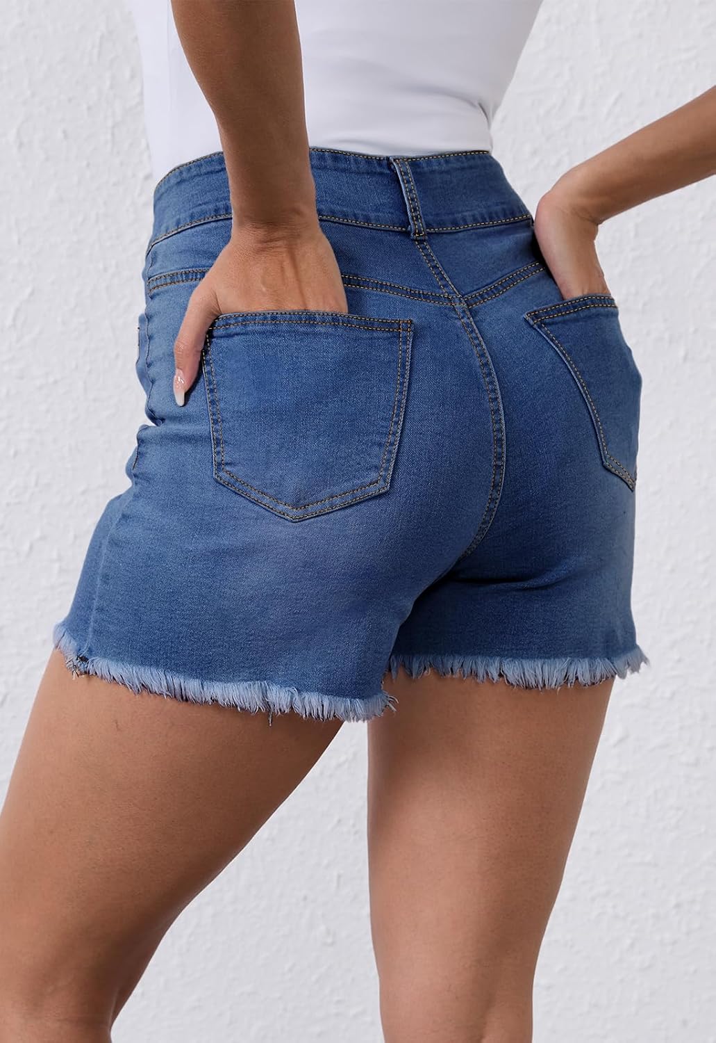 Metietila Women's High Waist Brushed Hem Denim Shorts Stretch Jean Shorts with Pockets for Women - Image 3