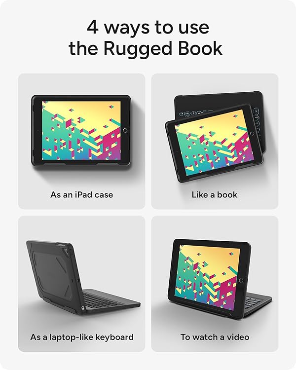 ZAGG Rugged Book Detachable Case with Magnetic-Hinged Backlit Keyboard for iPad Air/Air 2/9.7/9.7 Pro - Multi-Device Bluetooth Pairing - USB-C to USB-C Cable Included, Black by ZAGG - Image 6