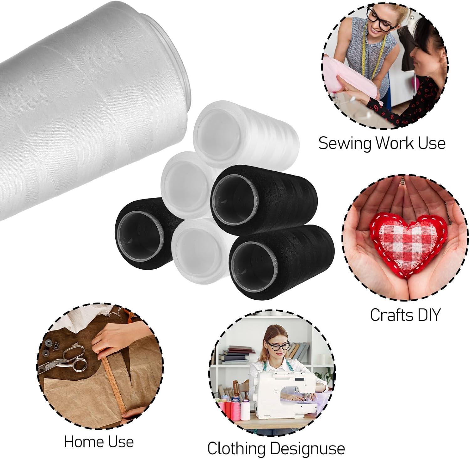 8 Pcs Black & White Sewing Thread, 40S/2 3000 Yard Spool Serger Thread, All Purpose Polyester Serger Threads Cones for Sewing, Quilting, Machines, Overlock, Merrow & Hand Embroidery