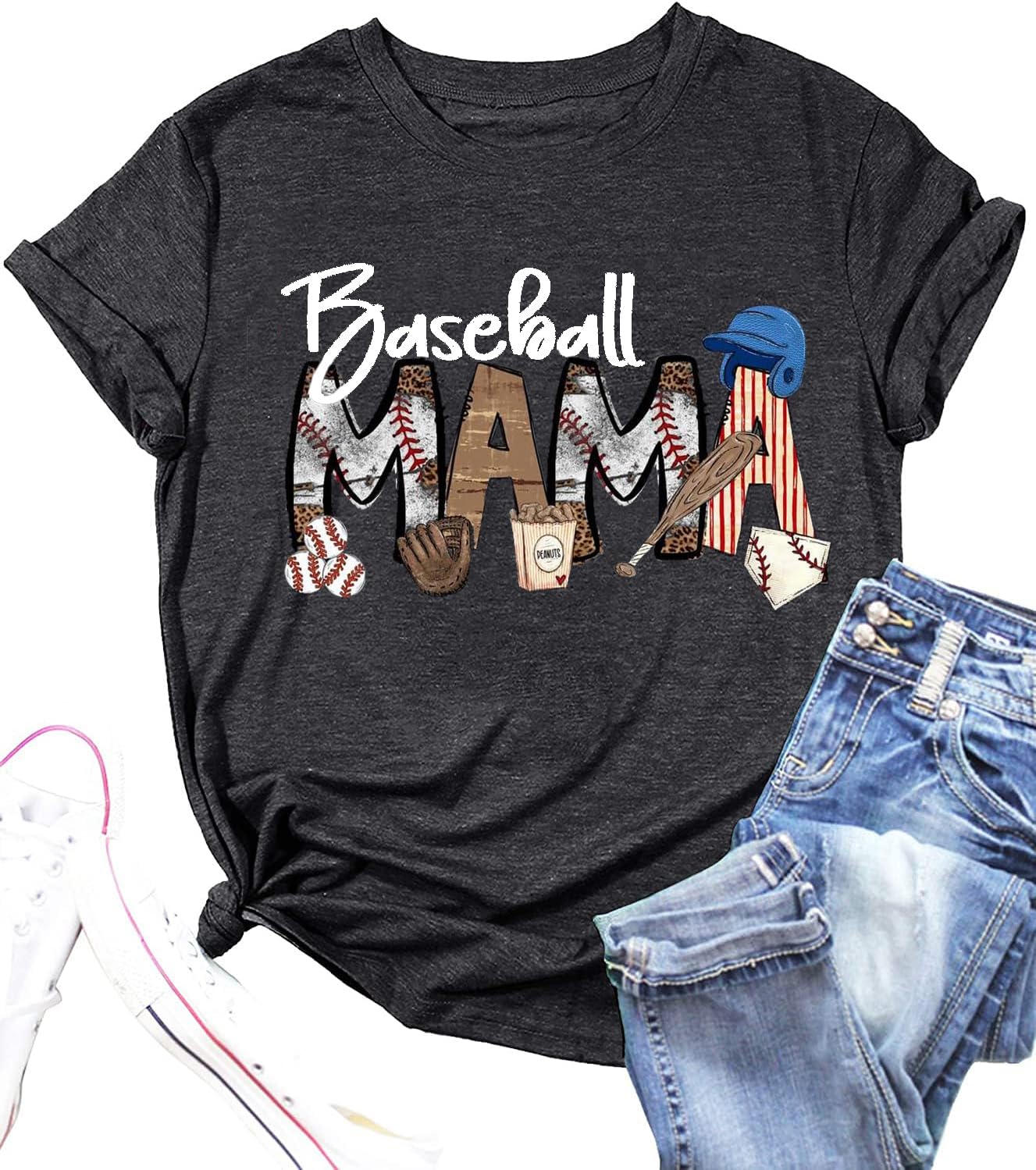 Baseball Game Day Tshirt Women Funny Letter Print Baseball Mom Shirt Vintage Graphic Tee Casual Short Sleeve Tops