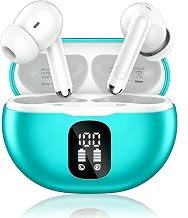 XIAOWTEK Wireless Earbuds, Bluetooth 5.4 Ear Buds Bass Stereo, Headphones with Noise Cancelling Mic, LED Display in Ear Earphones Clear, Light Blue