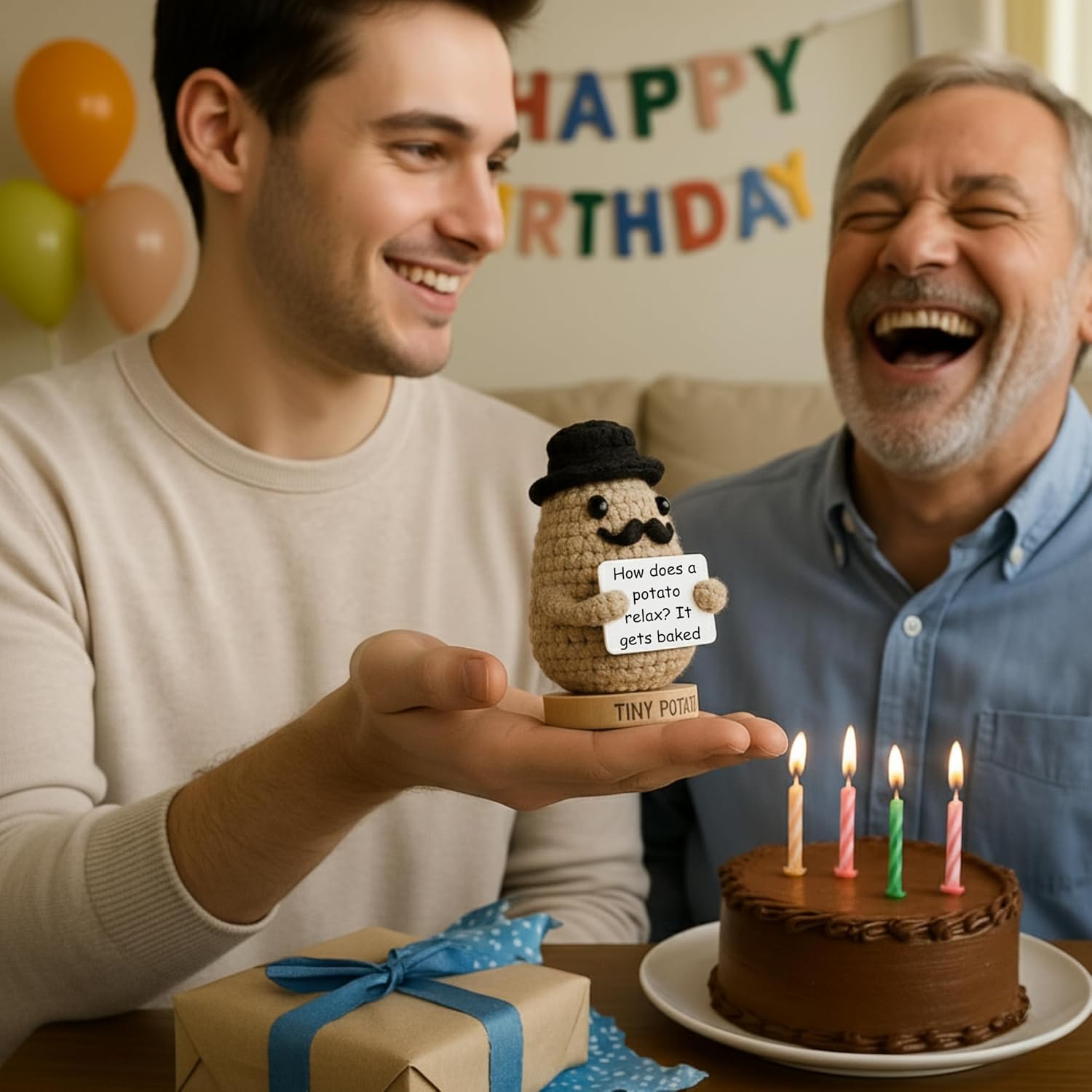 Dad Jokes Crochet Potato Doll with 30 Funny Signs - Funny Birthday Gift for Dad, Husband - Gag Gifts for Men, Father, Friend, Coworker, Uncle, Husband Birthday Present from Wife Daughter Son - Image 3