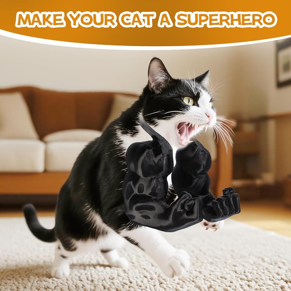 Cat Muscle Arm Halloween Cat Costume Accessory,3D Printed Cat s Neck Arm with Muscle for Pet Cosplay, Birthday Party,Halloween Costume Accessories Adjustable Lightweight Design - Black view 3