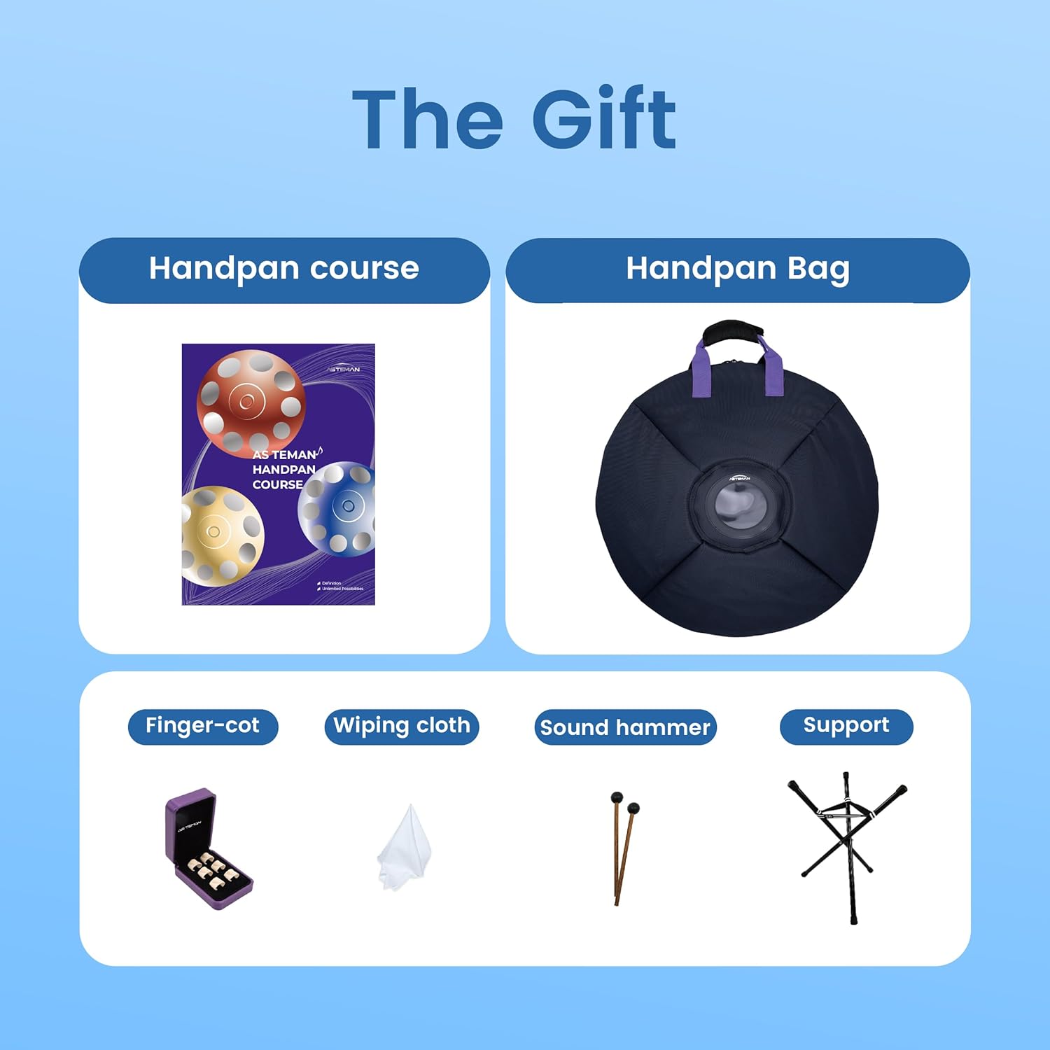 ASTEMAN Handpan in D Minor,432hz, 22 inches with 10 notes, comes with a backpack, courses, finger sleeves, stand, cleaning cloth, and two mallets.