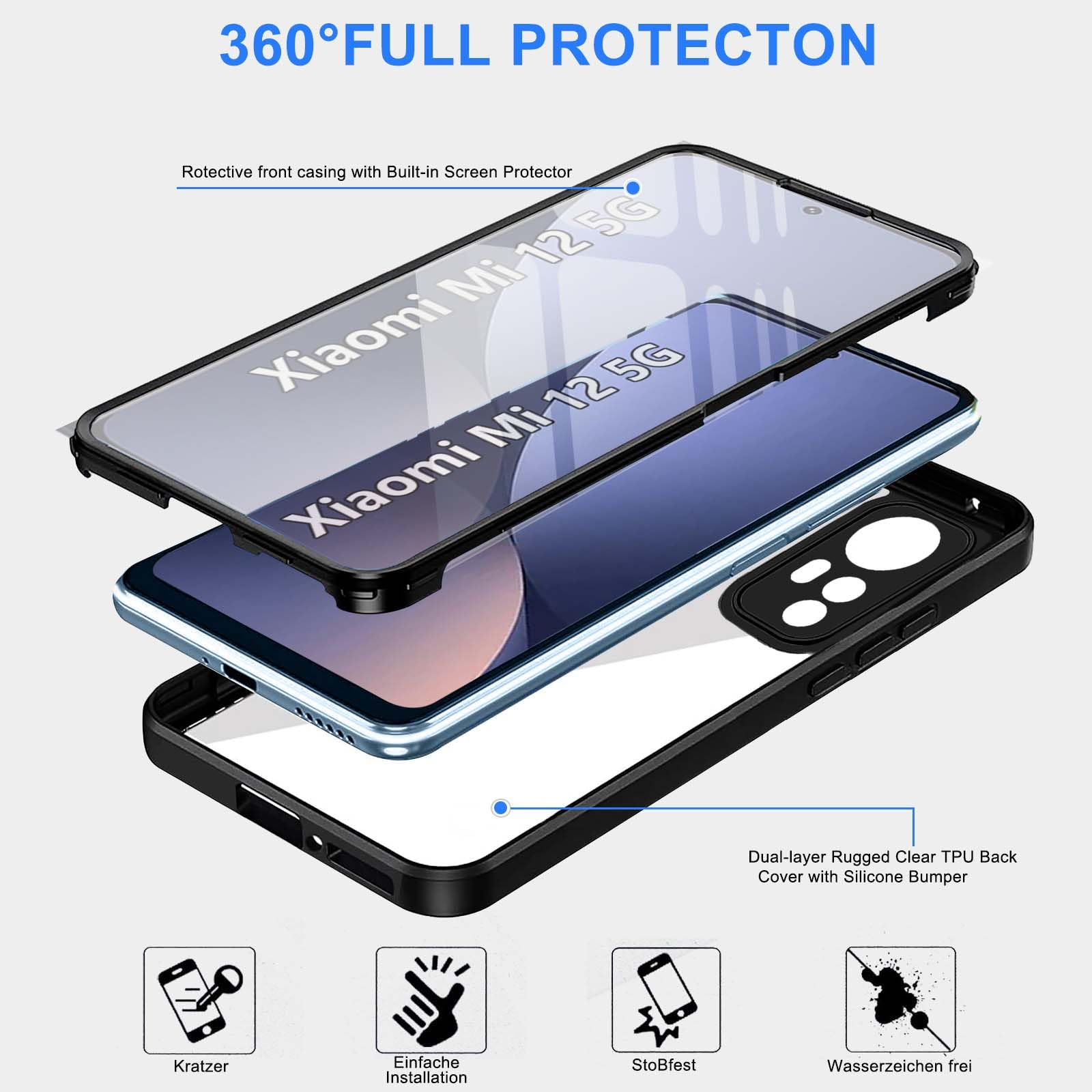 Custodia Protettiva 2in1 Per Xiaomi Redmi Note 12S 4G - Cover Ibrida Antigraffio Con Protezione Schermo Integrata - Trasparente