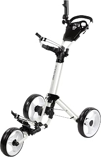 Golf Push Cart 3 Wheel with Foot Brake – 1-Second Fold/Unfold, Adjustable Handle, Umbrella Holder, Beverage Compartment & Storage | Lightweight Aircraft-Grade Aluminum Frame