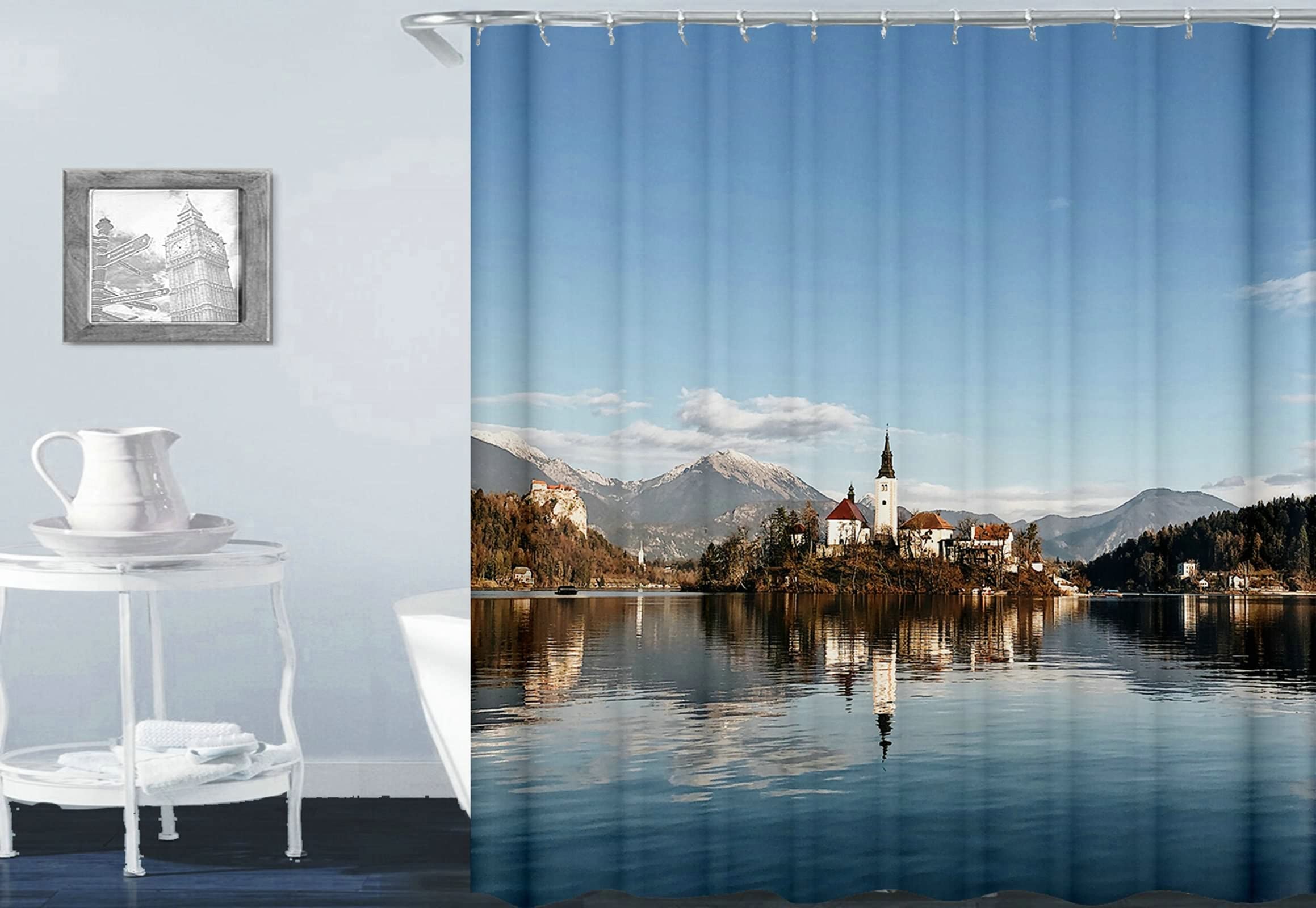Rideau de douche paysage de lac KnSam pour créer une ambiance spa dans la salle de bain