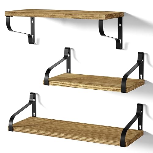 Love-KANKEI Floating Shelves Wall Mounted Set of 3, Large Wood