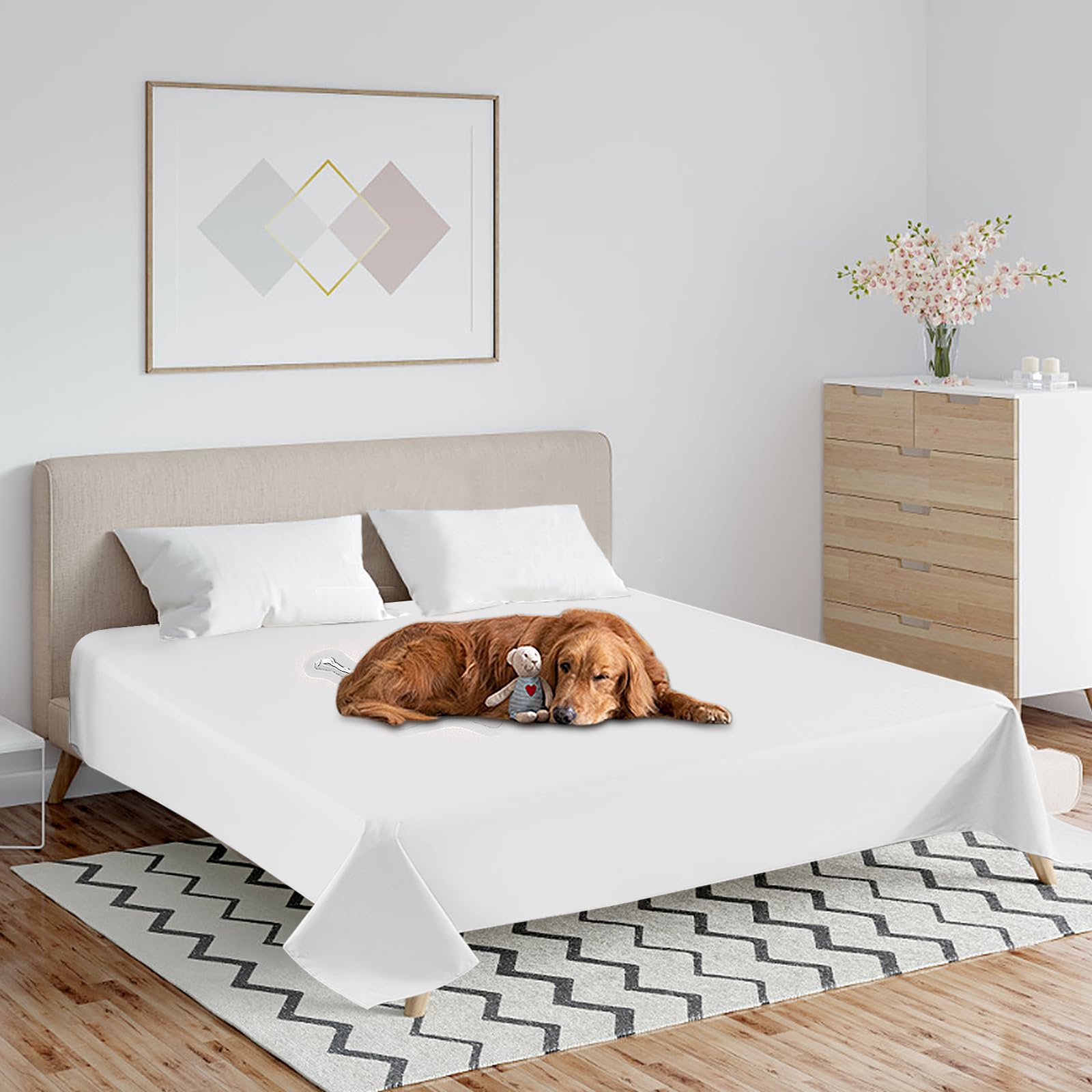 Tokenhigh Waterproof Dog Blanket for Bed, Dog Blankets Washable, Soft TPU Puppy Bed Sheets, Anti Scratches Dirty Dog Bed Covers, Pet Blanket Mat for Furniture Couch Protection (White, 200 * 230CM)