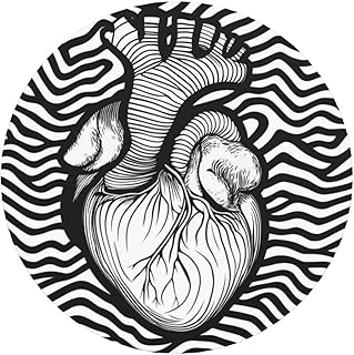 Human Heart Black and White Outline Round Magnetic Fridge Magnets for Kitchen Durable with Enduring Magnetism