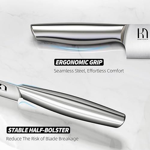 Miniatura 9 de KnifeSaga - Juego de cuchillos de cocina de 14 piezas de acero inoxidable japonés de alto carbono con afilador integrado, juego de cuchillos de chef