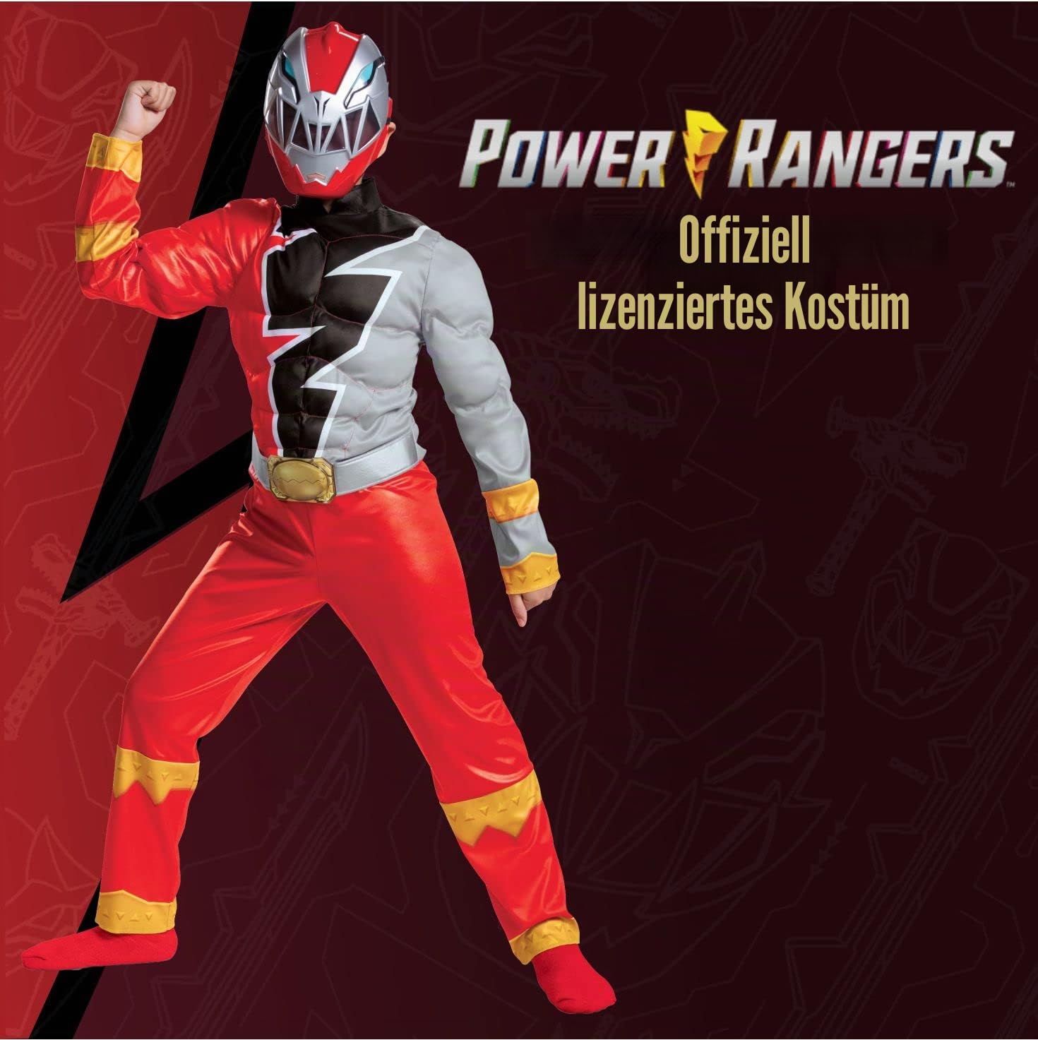Disguise Offizielles Power Rangers Kostüm Kinder Rot Power Rangers Dino Fury Kostüm Faschingskostüme Kinder S