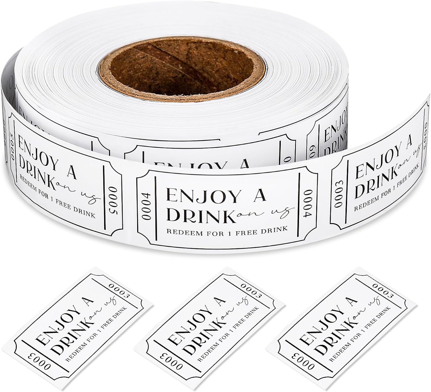 AnyDesign 1000 Pcs White Drink Tickets Roll Single Raffle Tickets Party ...