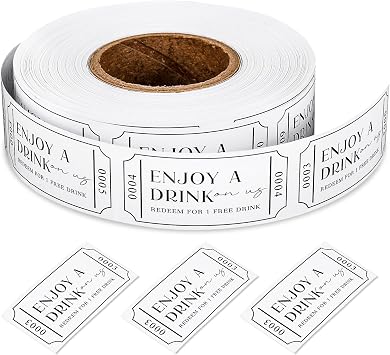 AnyDesign 1000 Pcs White Drink Tickets Roll Single Raffle Tickets Party Ticket 2" x 1" for Events Wedding Parties Class Reward Fundraiser Prizes, 1 Roll