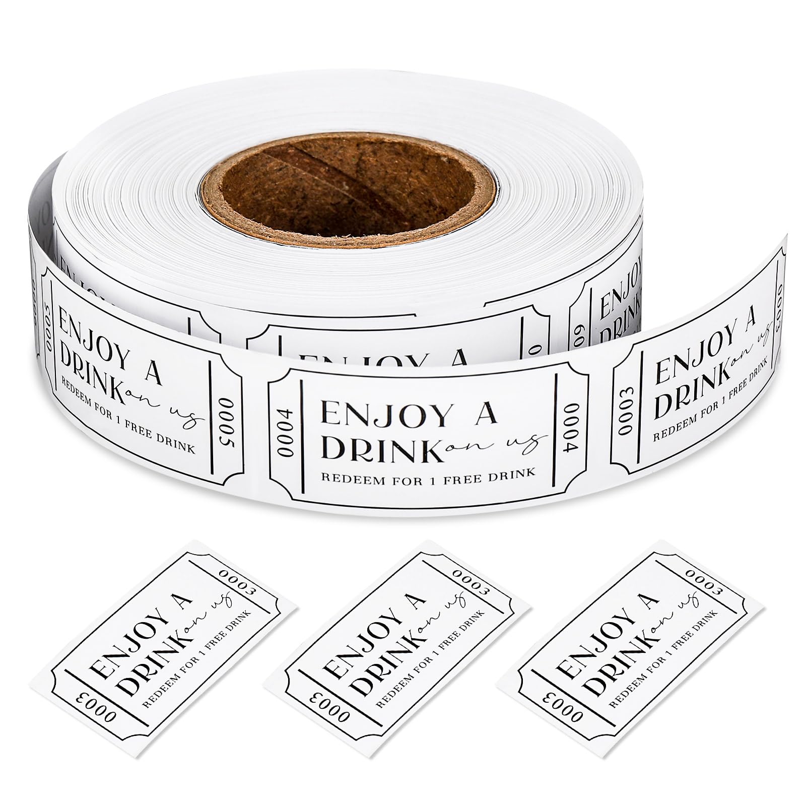 AnyDesign 1000 Pcs White Drink Tickets Roll Single Raffle Tickets Party Ticket 2" x 1" for Events Wedding Parties Class Reward Fundraiser Prizes, 1