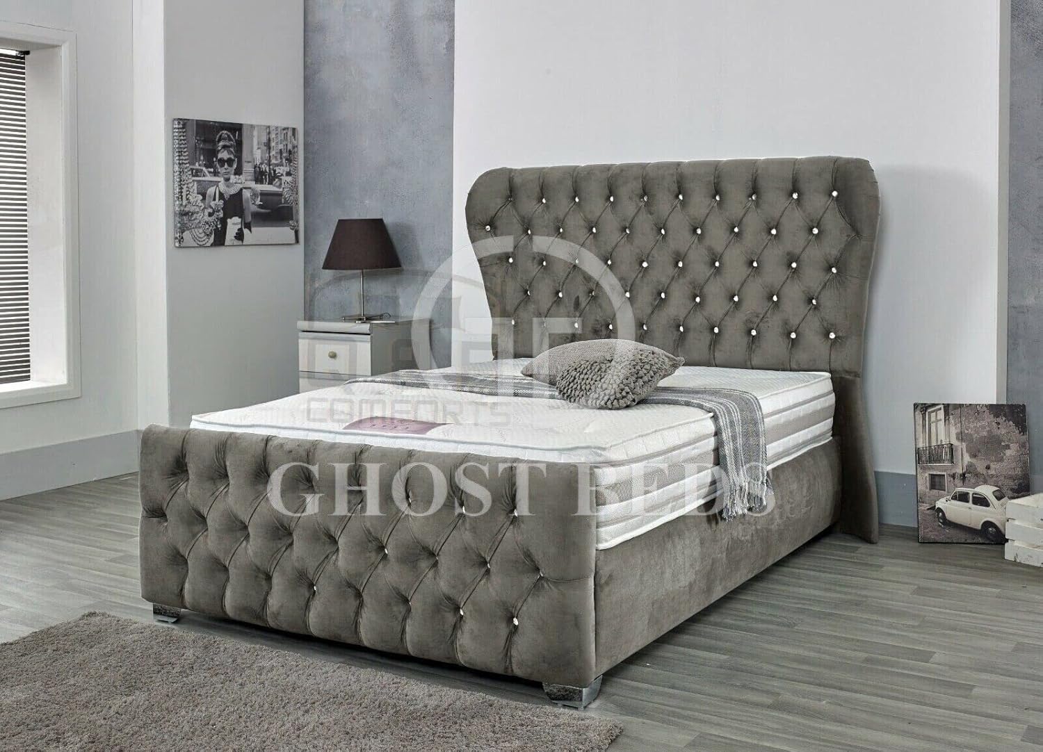 Rapyal Sleep Plush Kendal Wingback Bed with Tall 55" Floor Standing