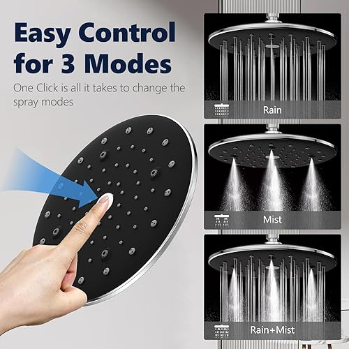 Miniatura 3 de Cabezal de ducha de lluvia con brazo de extensión filtrado, cabezal de ducha de lluvia de alta presión de 9 pulgadas con brazo de extensión de acero
