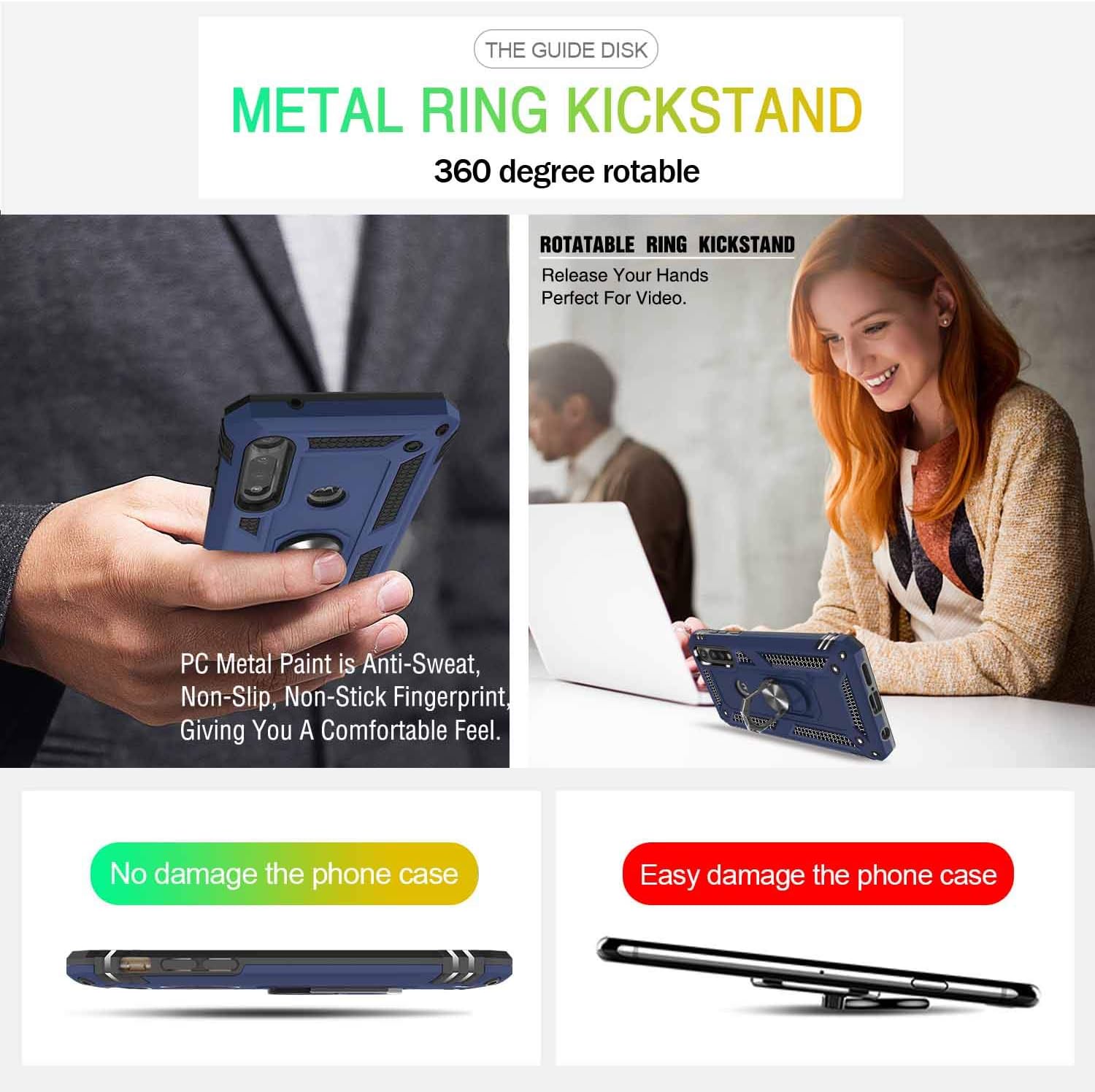 Compatible for Moto G Power 2020 Case 6.4-inch with HD Screen Protector, Gritup Military-Grade Shockproof Protective Phone Case with Magnetic Kickstand Ring for Motorola Moto G Power 2020 Blue
