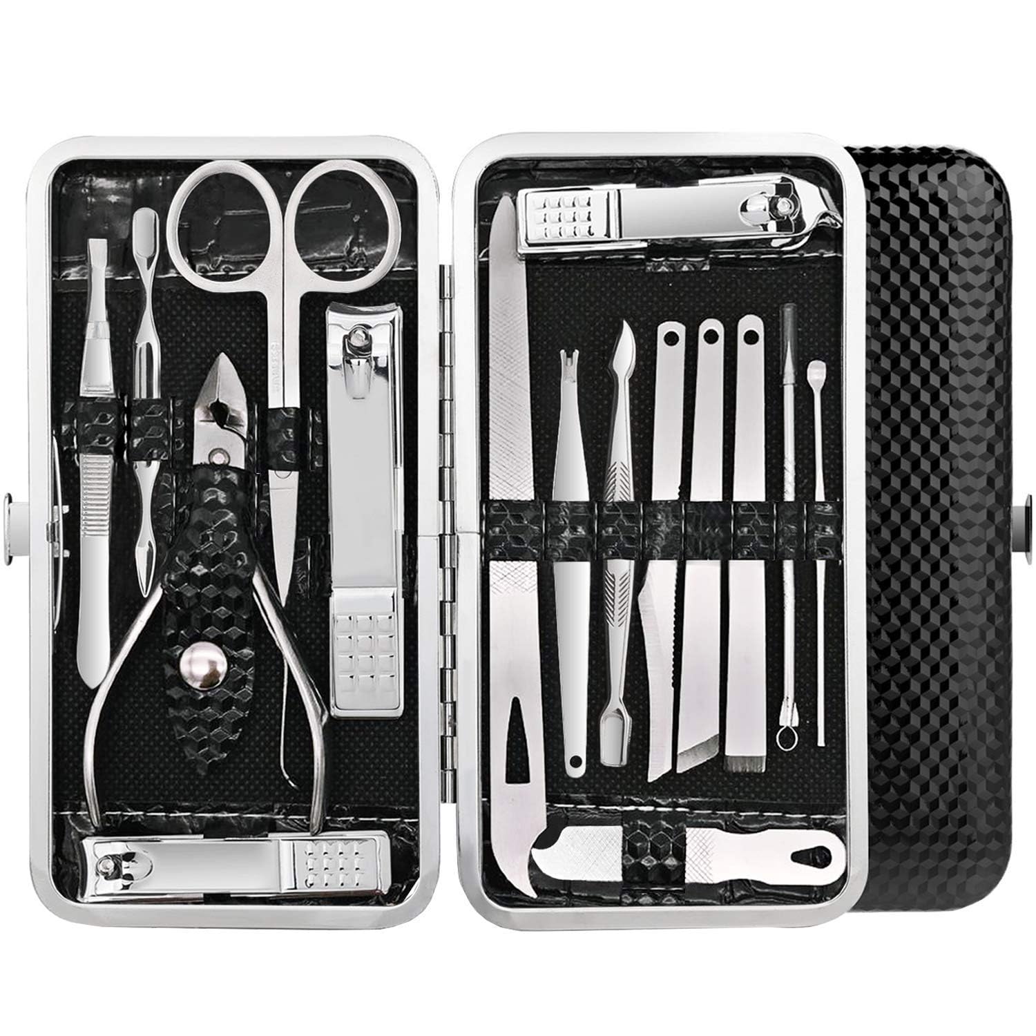 Keli 16 in 1 Stainless Steel Manicure & Pedicure Nail Clippers Tools Kit For Men and Women | Nail Grooming Kit with Acne needle, Blackhead Tool, Scissors, Peeling & Nail Cleaning Knife With Leather Travel Case-image-9