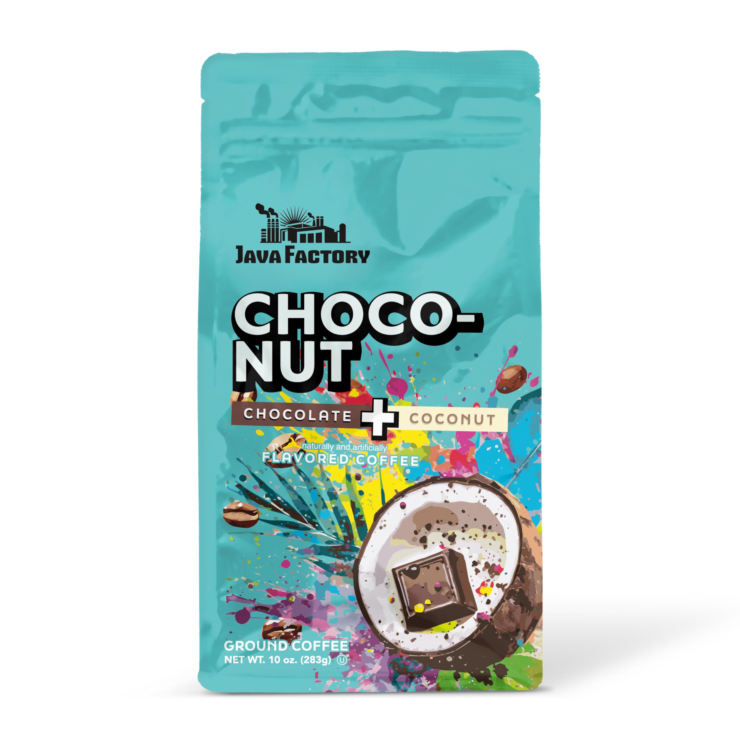 Java Factory Choconut Flavored Ground Coffee Bag – Chocolate and Coconut Brew, Made with 100% Arabica Beans - Flavor Enhanced, 10 Oz
