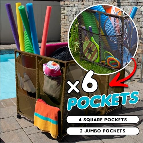 Essentially Yours Pool Noodles Holder, Toys, Floats, Balls And Floats Equipment Mesh Rolling Storage Organizer Bin, Xxl, Brown Style 455119 #TOP3