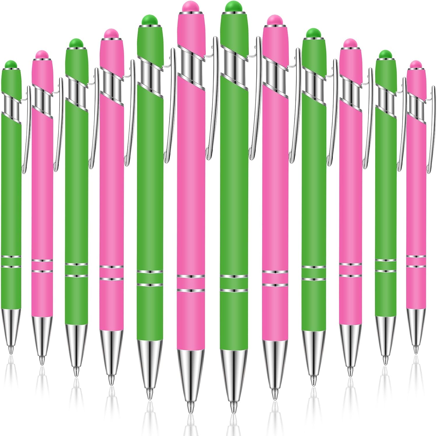 Tenare 12 Pieces 2 in 1 Stylus Metal Ballpoint Pen, Green and Hot Pink