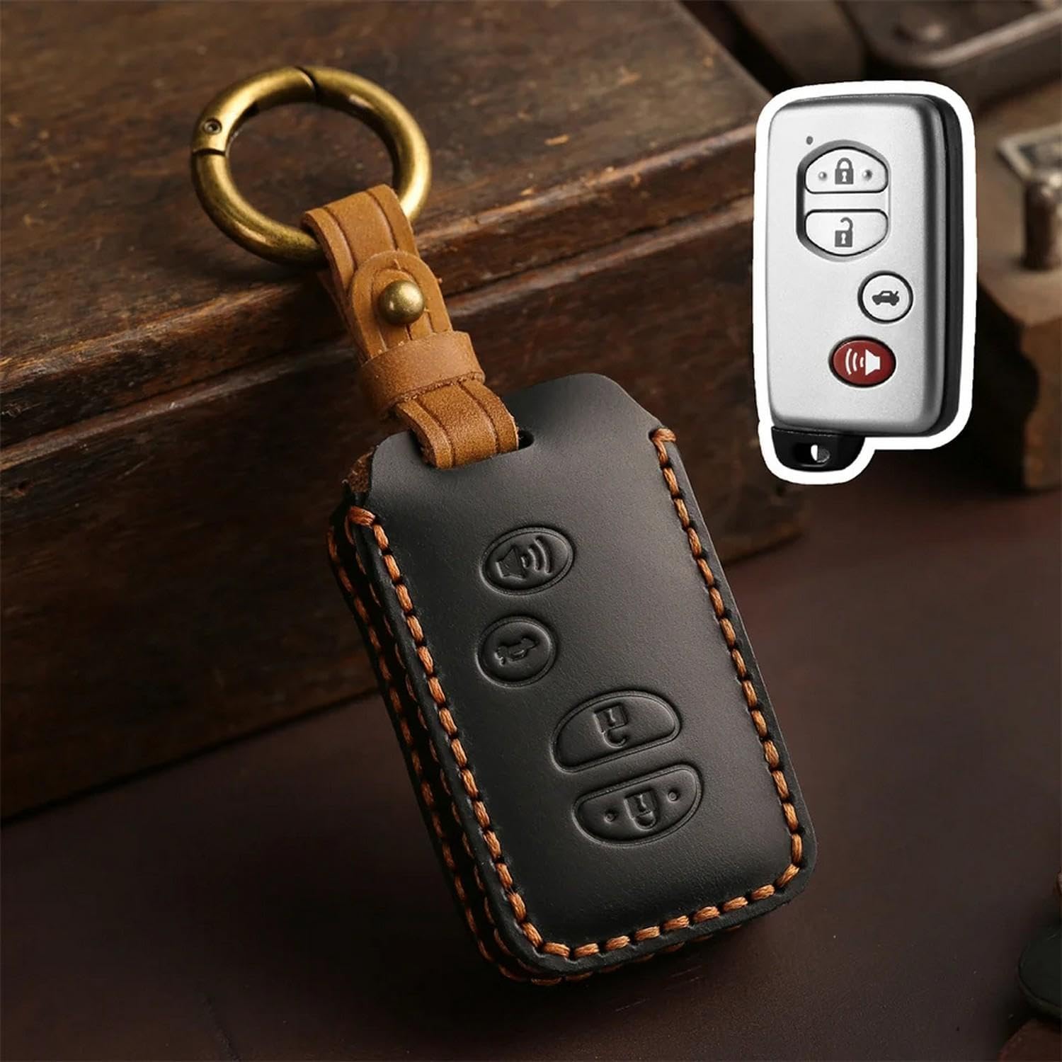 Leather Key Shell Car Key Fob Case Smart Remote Key Cover,for Toyota Land Cruiser Prado 150 Camry Prius Crown Keychain Holder Accessories Car-Styling Holder Shell, Black 2
