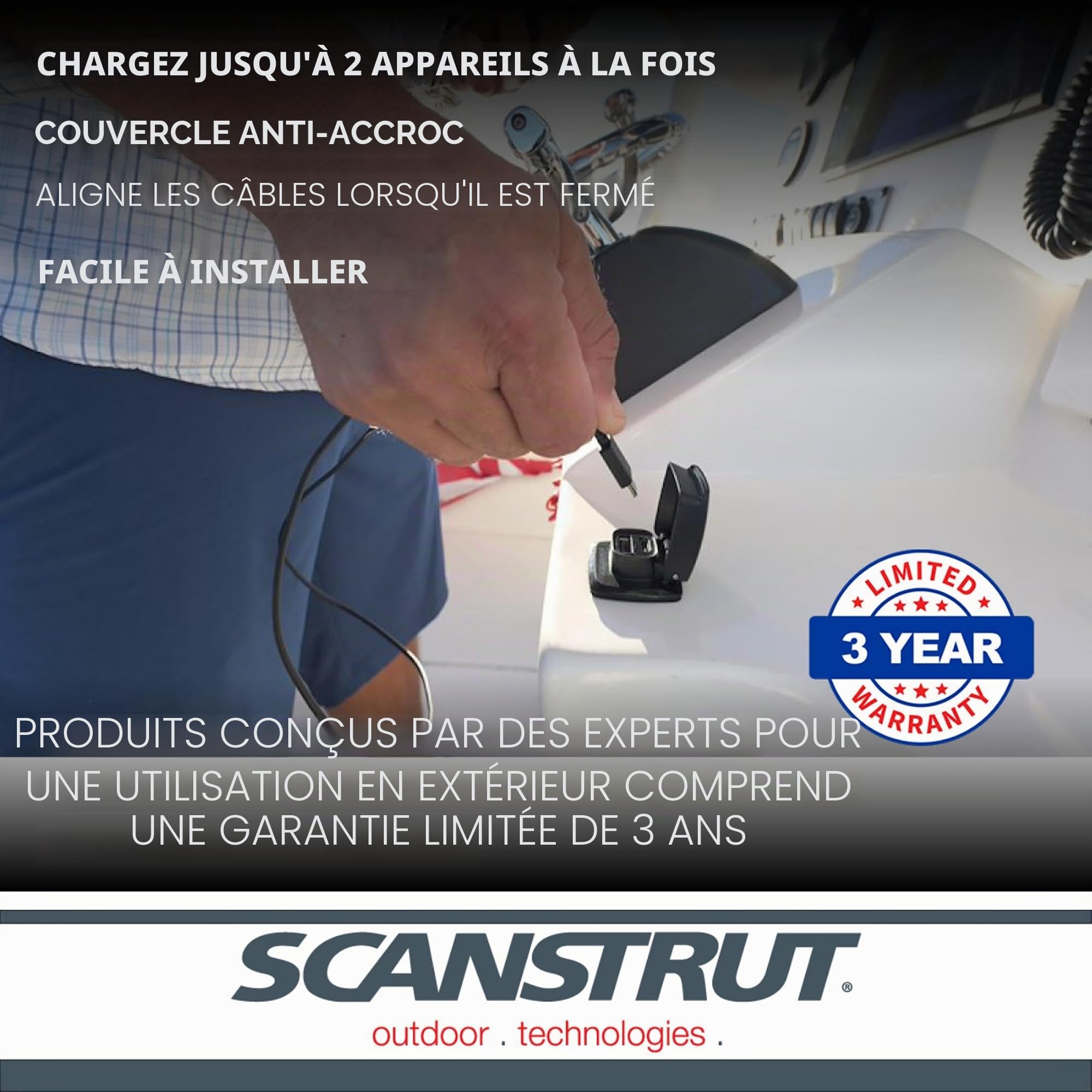 Scanstrut ROKK Flip Pro Chargeur USB – IPX4 étanche Double Port de Charge Rapide USB-A et USB-C | Prise d'alimentation Marine et Camping-Car 12/24 V