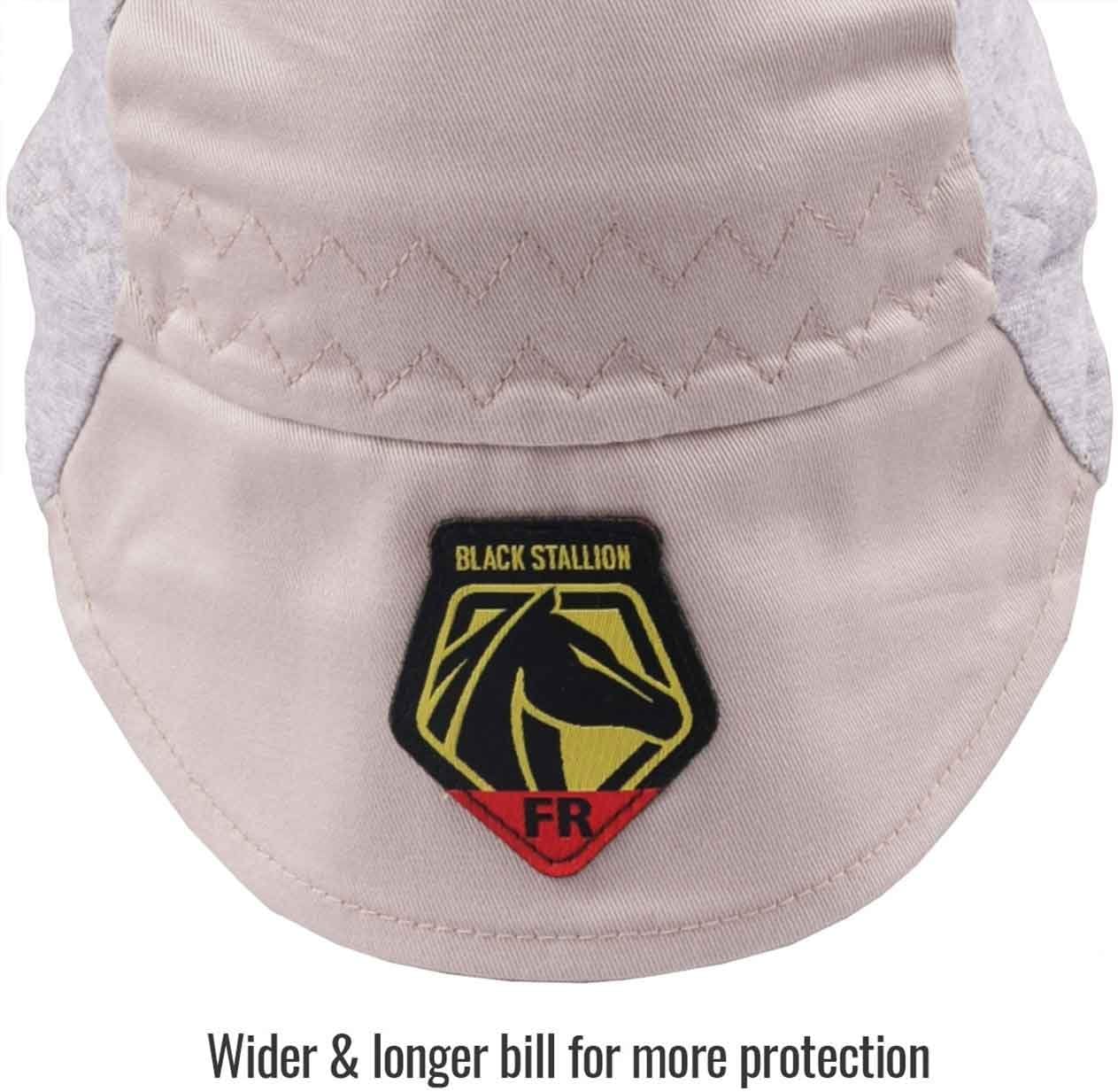 Black Stallion AH1630-GS FR Cotton Welding Cap with Hidden Bill Extension, Gray/Stone Khaki, Medium