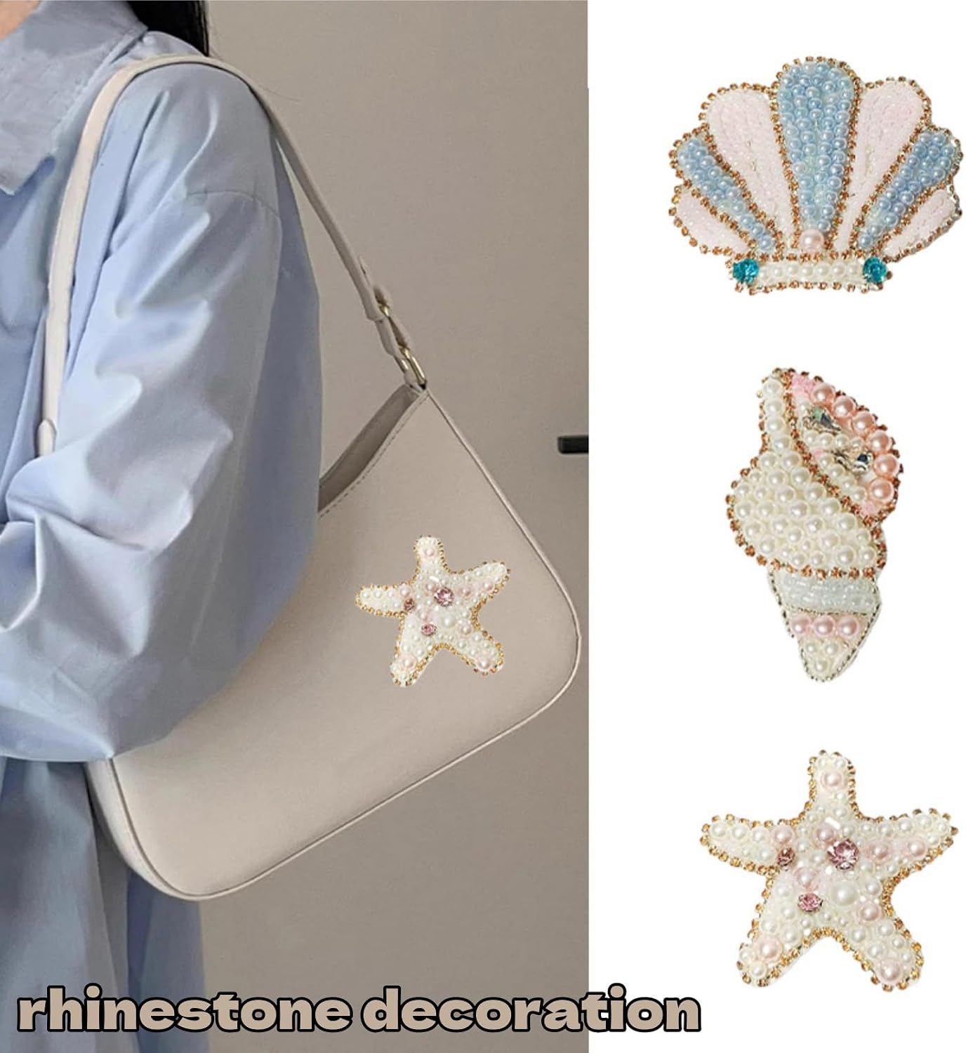 3Pcs Sea Animals Beaded Artistic Patches Ocean Shell Cloth Patch Conch Bead for Nautical Fashion Upcycling Sustainable DIY Accessories