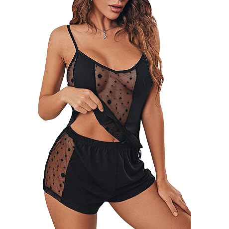 Women's Two-Piece Polka Dot See-Through Mesh Pajama Set