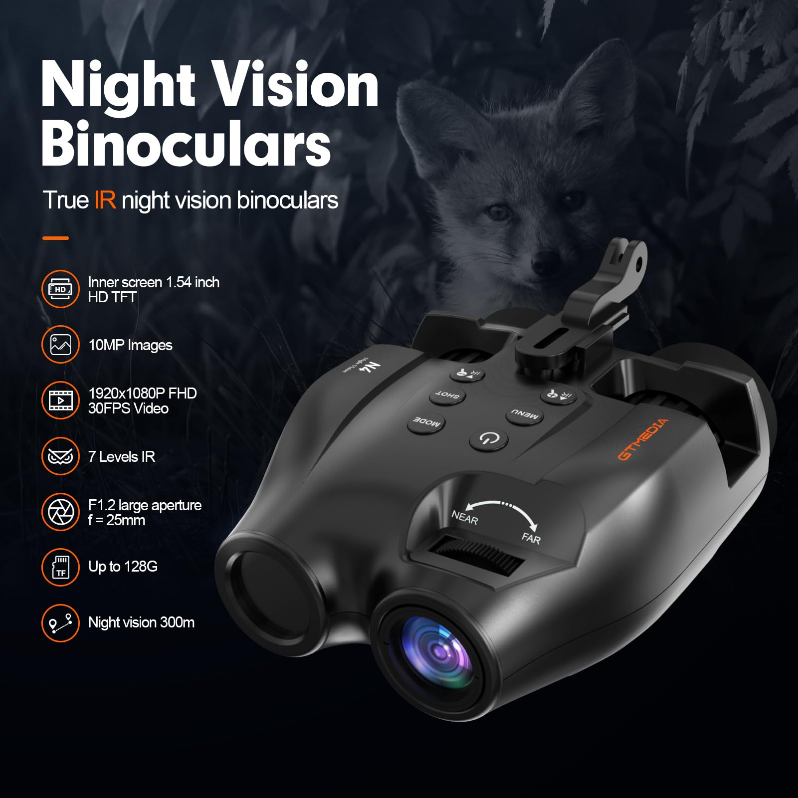 Gafas de visión Nocturna, se colocan en la Cabeza, observación hasta 300 m, Zoom Digital 5X, vídeo 1080P, con Tarjeta TF de 16 GB, para Caza, Acampada, exploración y navegación.