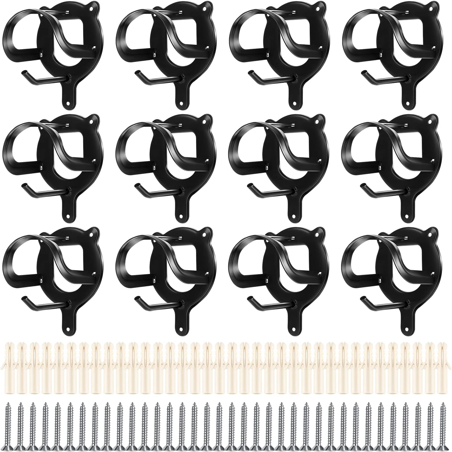 Dunzy 12 Counts Horse Bridle Rack Bridle Bracket Bridle Hooks Horse Tack Storage Halter Hanger Metal Bridle Holder with Tubes and Screw for Horse Barn Supplies, Black