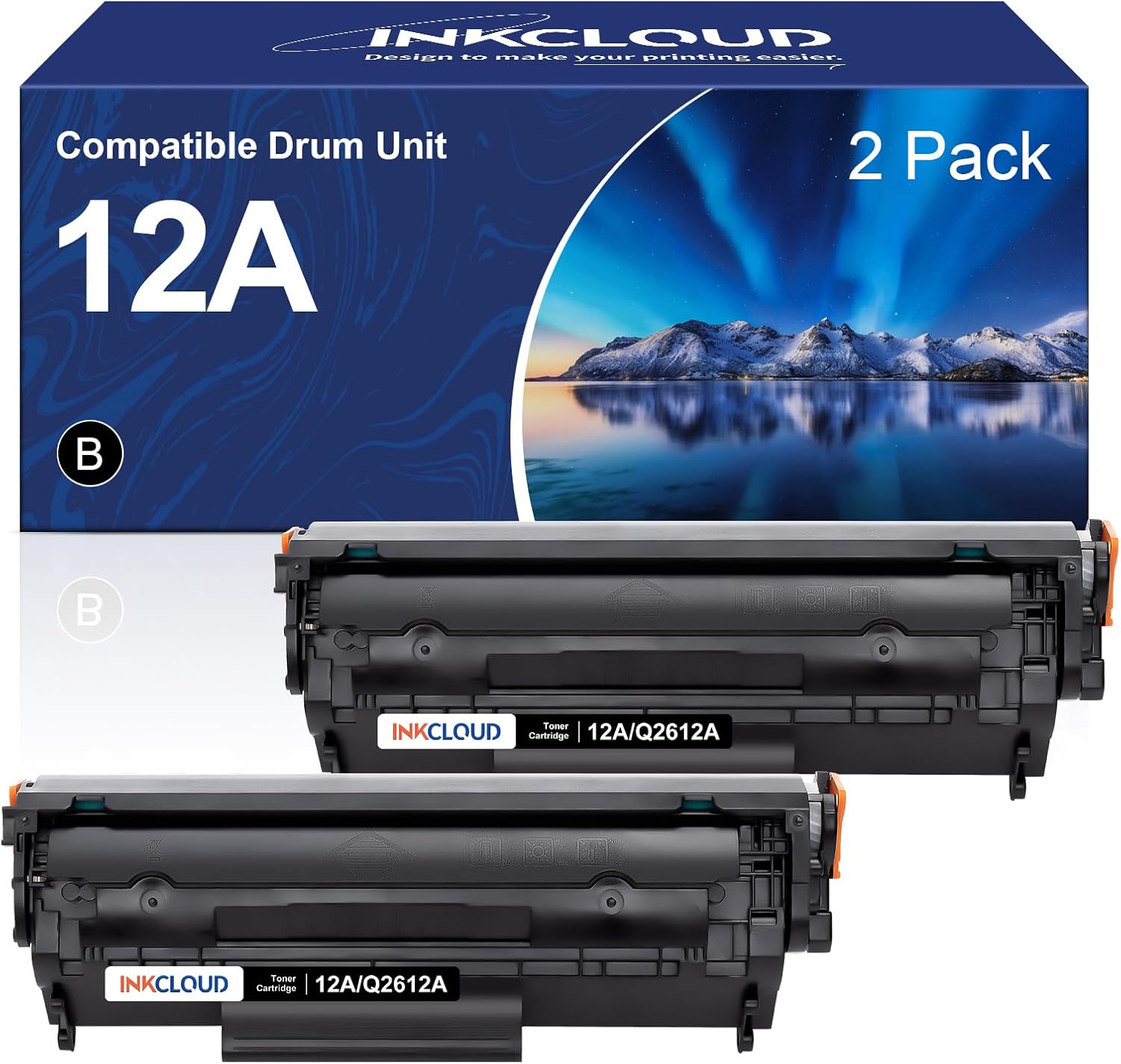 INKCLOUD 12A Q2612A 2Black Toner Cartridges Compatible for HP 12A Q2612A for HP M1005 M1319f 1010 1012 1015 1018 1020 Plus 1022 1022n 1022nw 3015 3020 3030 3050 3050z 3052 3055 Printer High-Yield