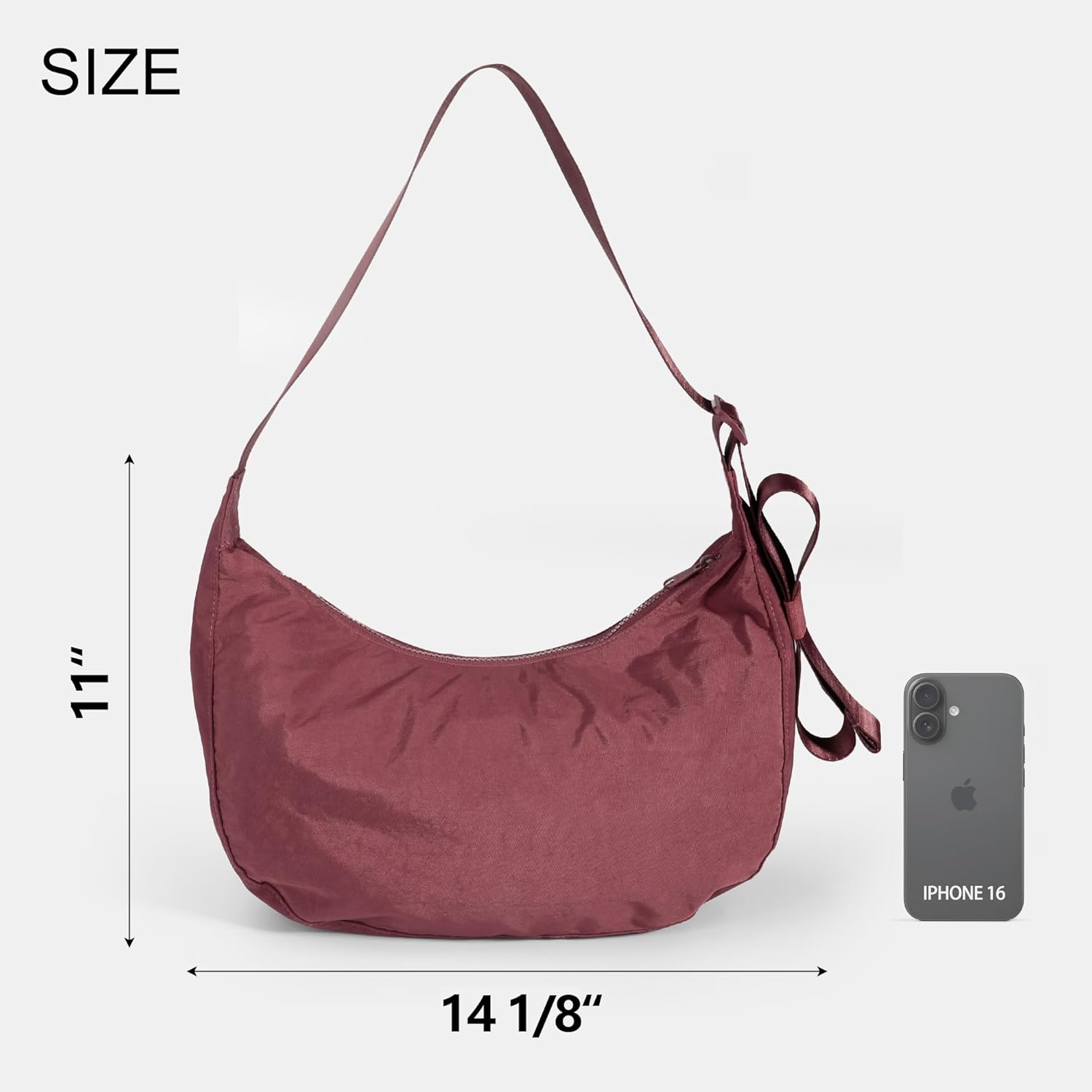 Medium Nylon Crossbody Crescent Bag: Slouchy Style Shoulder Casual with Adjustable Strap