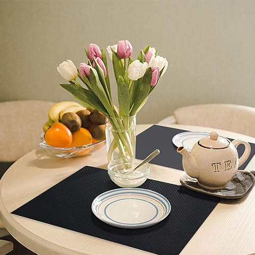 Miniatura 5 de Juego de 6 manteles individuales con posavasos de doble cara, resistentes al calor, resistentes a las manchas, manteles individuales de piel