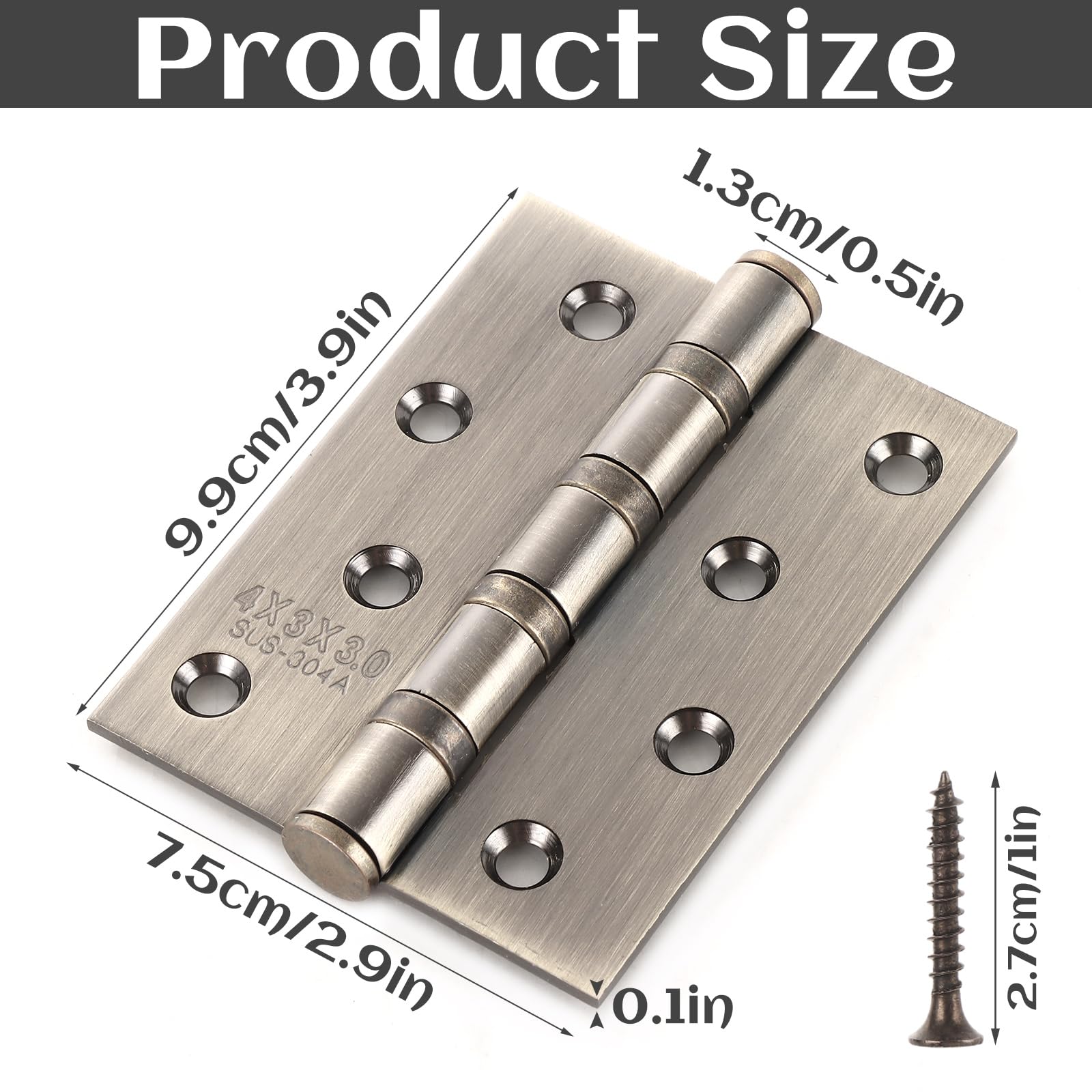 Confezione da 10 cerniere per porta, 105 x 75 mm, in ottone anticato