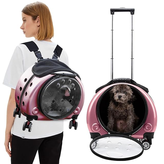 PETCUTE Mochila para Perros con Ruedas,Plegable Bolsa de Transporte para Mascotas con Alfombrilla…
