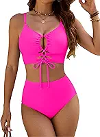Conjunto de biquíni de cintura alta para mulheres, com controle de barriga, push up, 2 peças, recorte sexy, maiô para férias