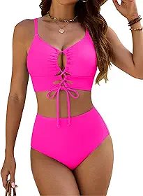 Conjunto de biquíni de cintura alta para mulheres, com controle de barriga, push up, 2 peças, recorte sexy, maiô para férias