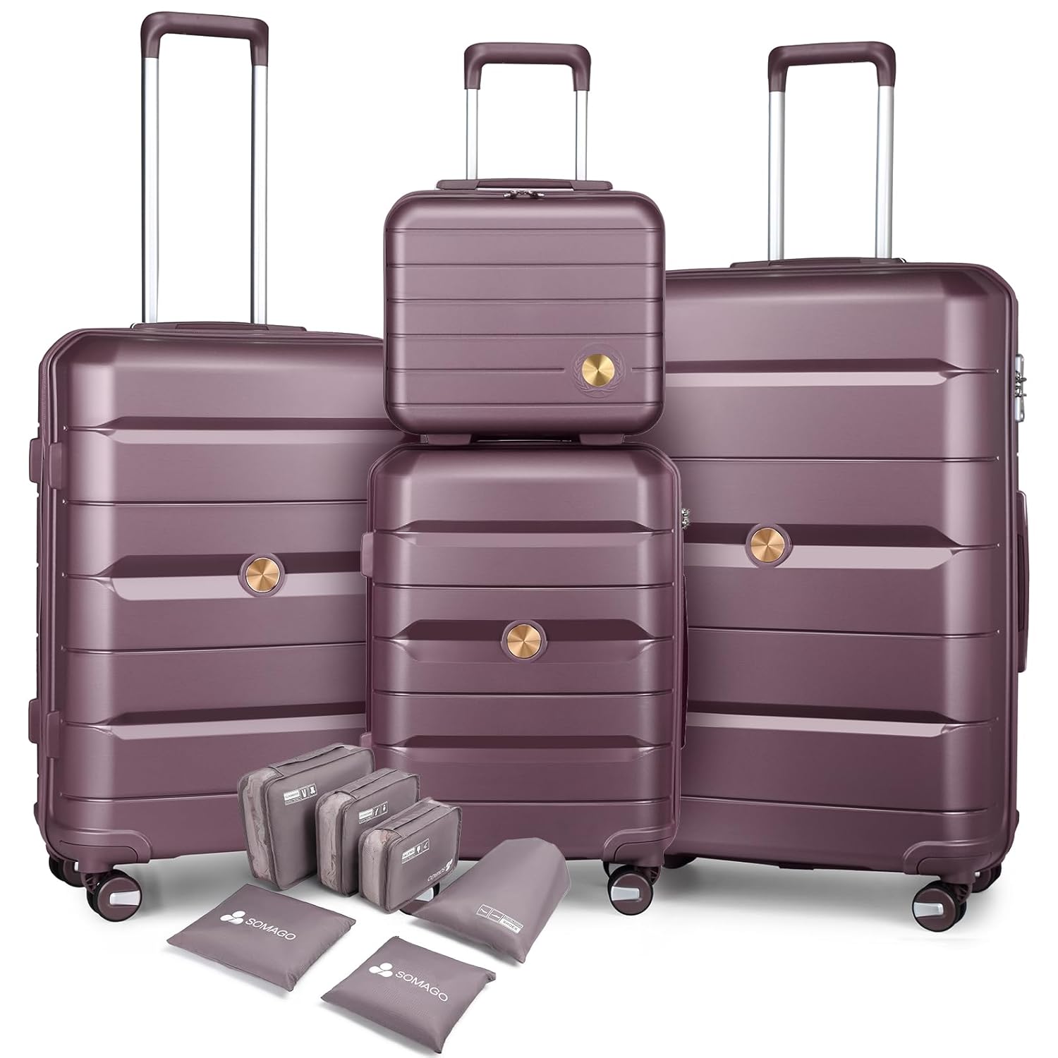 Somago Luggage Sets and Packing Cube Travel Set Lightweight Hardside Polypropylene Suitcases with Double Spinner Wheels and TSA