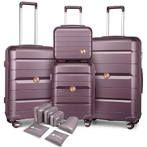 Somago Luggage Sets and Packing Cube Travel Set Lightweight Hardside Polypropylene Suitcases with Double Spinner Wheels and TSA