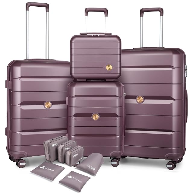 Somago Luggage Sets and Packing Cube Travel Set Lightweight Hardside Polypropylene Suitcases with Double Spinner Wheels and TSA