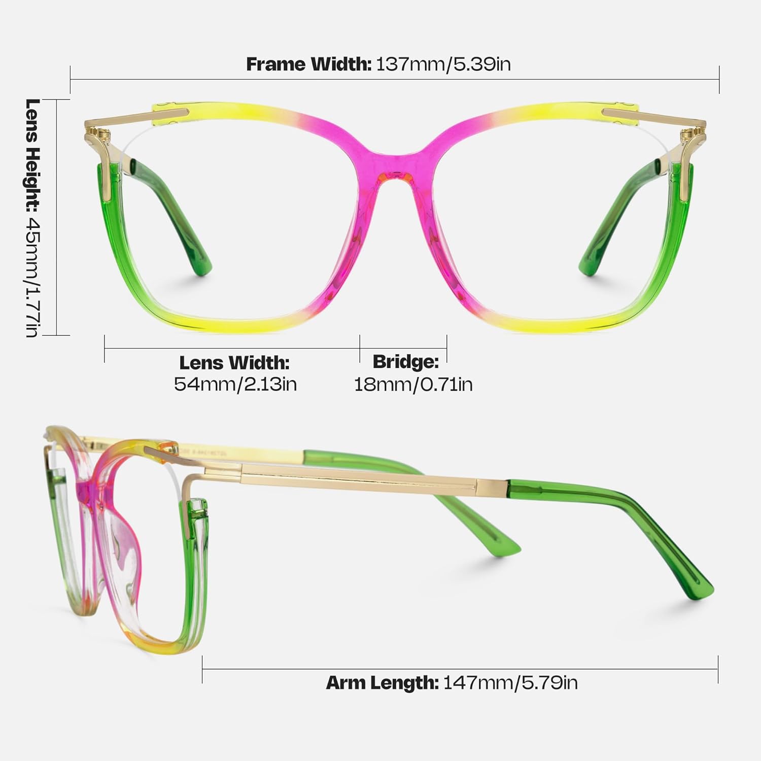 Zeelool Square Blue Light Glasses for Women Chic Multicolor Designer Full Eyeglasses Oversized Non-prescription Eyewear Sidibe JGT261246-09B