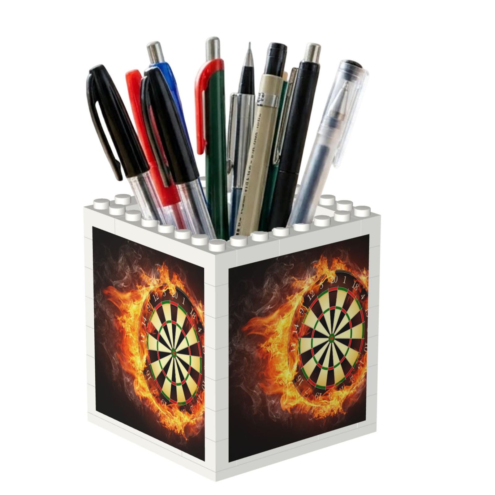 Poadnly Flaming Dartboard Fire Dart Board 3D, Pen Pot Pencil Holder for Office Home School, Compact Desk Organiser for Office Stationery