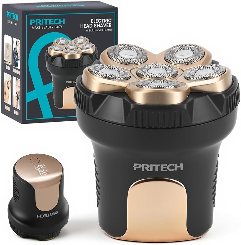 Barbeador elétrico para cabeça PRITECH com 6 cabeças rotativas flutuantes